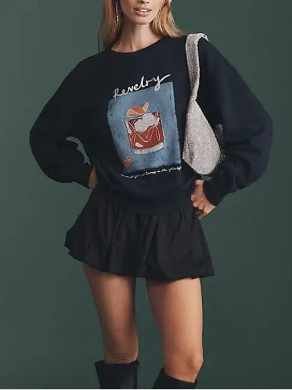 Anthropologie MAEVE NATALIA BAGNIEWSKA COCKTAIL SWEATSHIRT Revelry Navy Graphic